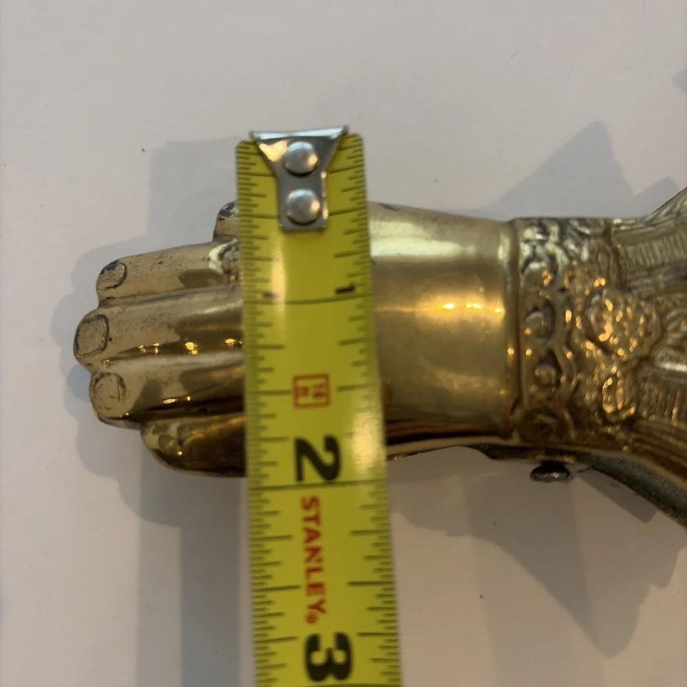 Vintage Brass Hand Shaped Spring Clips Pair Ruffled Cuff Design